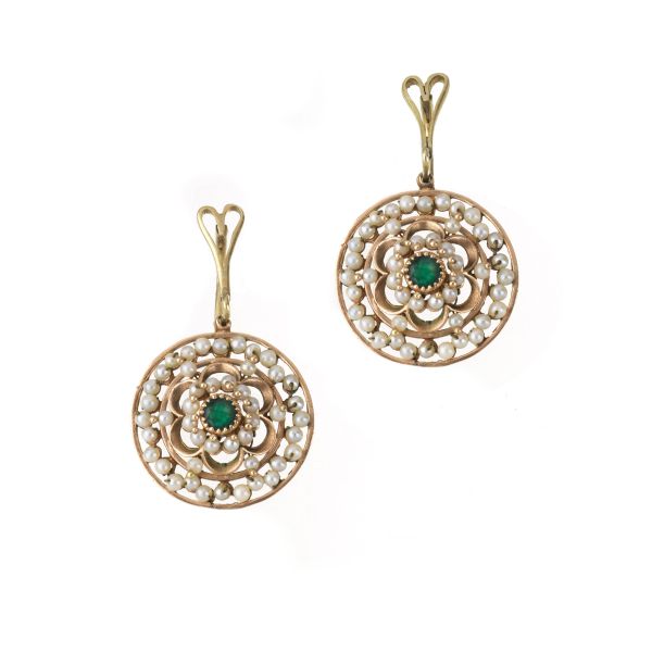 EMERALD AND MICROBEAD LEVERBACK EARRINGS IN GOLD
