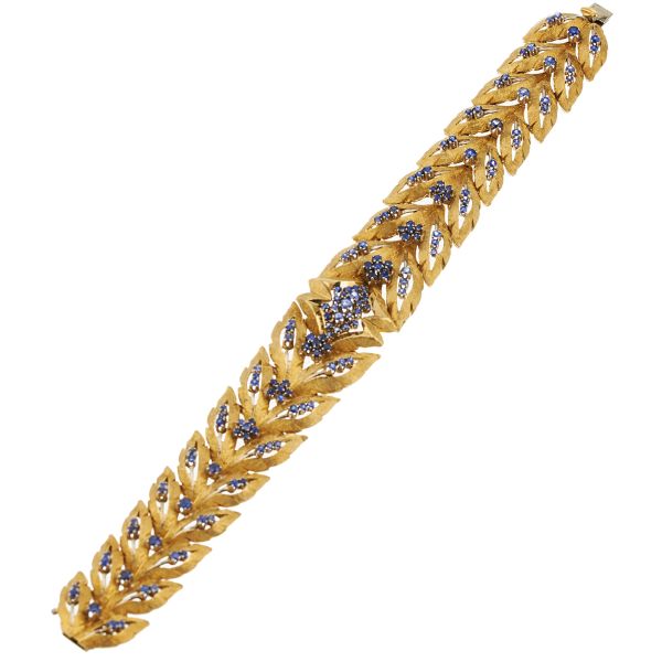 SAPPHIRE FLORAL BRACELET IN 18KT TWO TONE GOLD