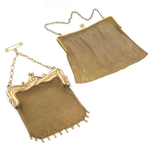 TWO EVENING BAGS IN 18KT YELLOW GOLD AND METAL