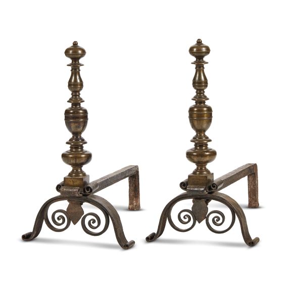 A PAIR OF TUSCAN CHENETS, 17TH CENTURY
