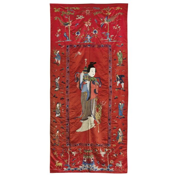 A RED MAGU EMBROIDERY, CHINA, QING DYNASTY, 19TH CENTURY