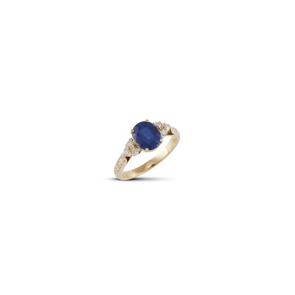 SAPPHIRE AND DIAMOND RING IN 18KT YELLOW GOLD