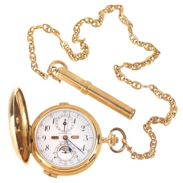 EBERHARD & CO YELLOW GOLD POCKET WATCH WITH COMPLICATIONS
