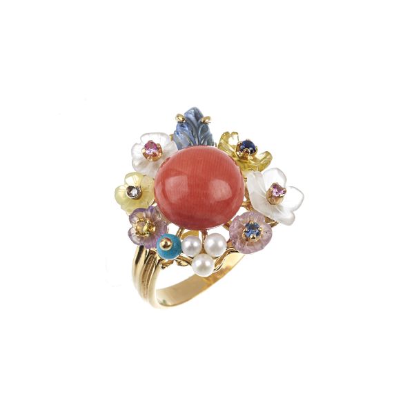 



SANTAGOSTINO MULTI GEM FLORAL RING IN 18KT YELLOW GOLD