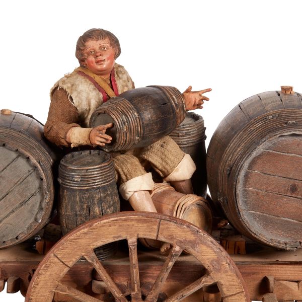 GIOVANE RUSTICO SU CARRO DI BOTTI, NAPOLI, SECOLO XVIII