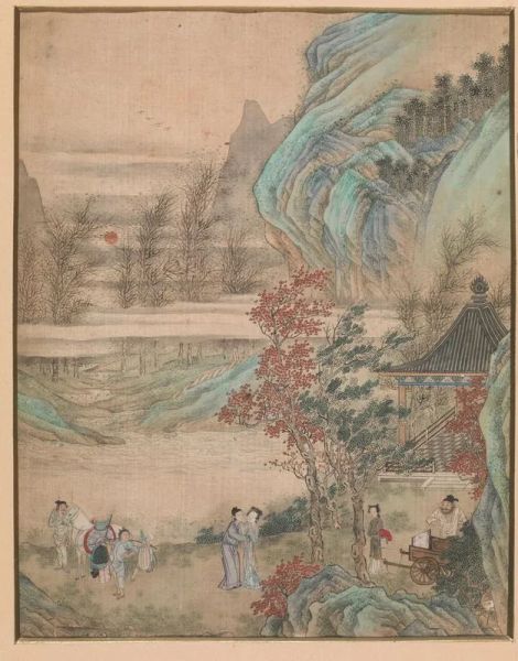 Coppia di Dipinti, Cina sec. XX, su seta, raffiguranti paesaggi animati cm 36x28, incorniciati (2)