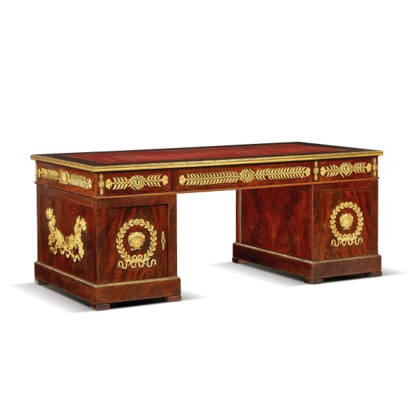 A FRENCH EMPIRE PEDESTAL PARTNERS' DESK