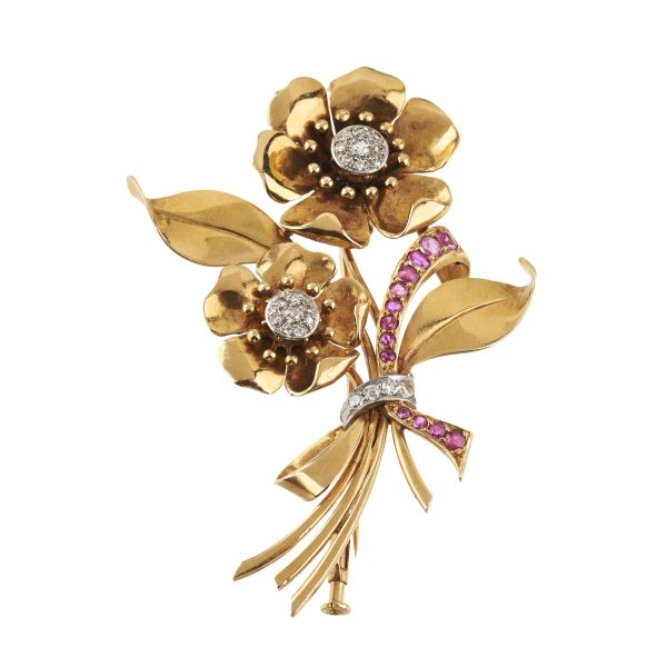 



RUBY AD DIAMOND FLORAL BOUQUET BROOCH IN 18KT TWO TONE GOLD