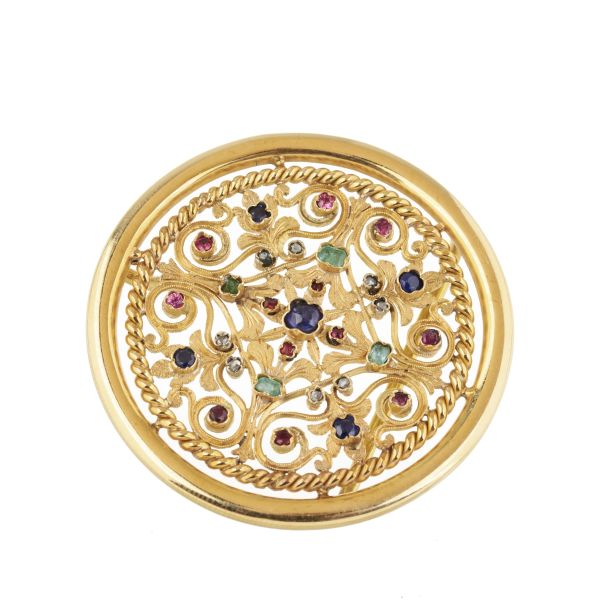ROUND MULTI GEM CLASP IN 18KT YELLOW GOLD