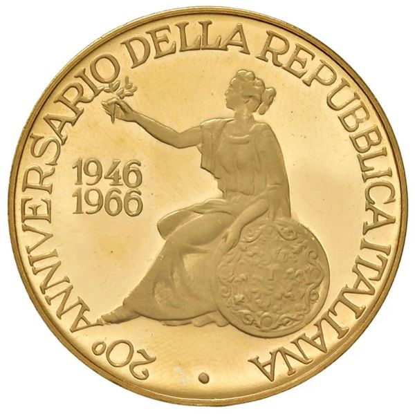ITALIA. MEDAGLIA ORO 900 CHE COMMEMORA IL 20° ANNIVERSARIO DELLA REPUBBLICA (1946-1966) OPUS A. C...