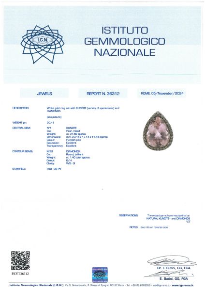 ANELLO A FORMA DI GOCCIA CON KUNZITE E DIAMANTI