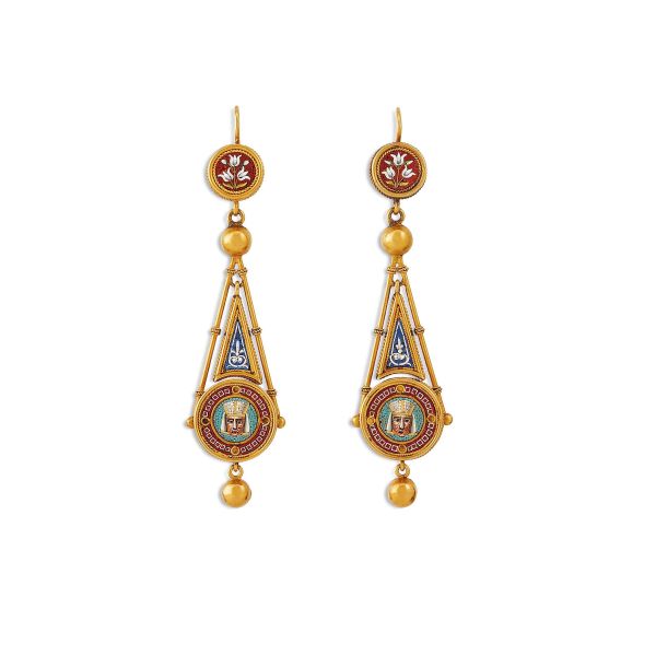 MICROMOSAIC DROP EARRINGS IN 18KT YELLOW GOLD