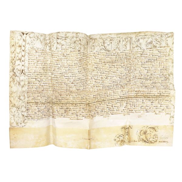 Grande pergamena manoscritta. Roma, seconda met&agrave; del XVII secolo.