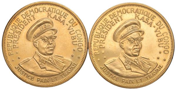      CONGO. DUE MONETE D&rsquo;ORO DA 50 FRANCHI 1965 