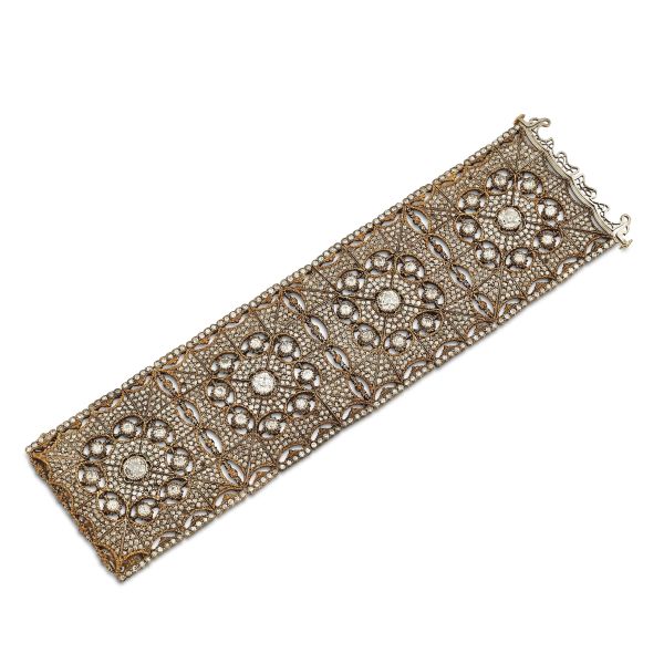 BUCCELLATI 1920's IMPORTANT "TULLE" WIDE BAND BRACELET IN SILVER AND GOLD