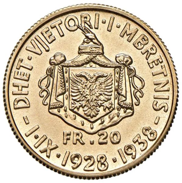 ALBANIA. RIPRODUZIONE IN ORO DEI 20 FRANGA 1938