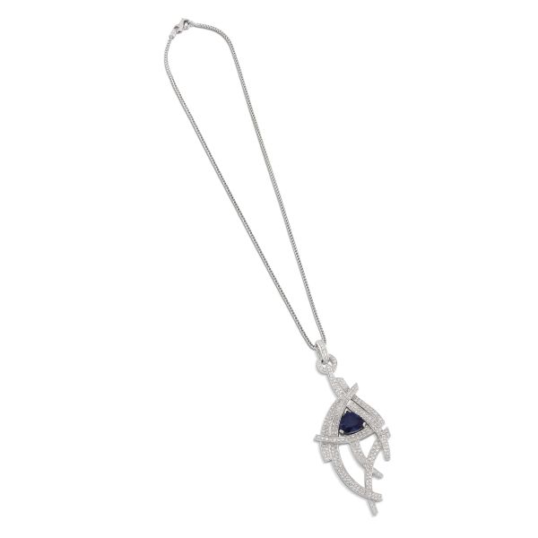 MASSONI SAPPHIRE AND DIAMOND NECKLACE IN 18KT WHITE GOLD