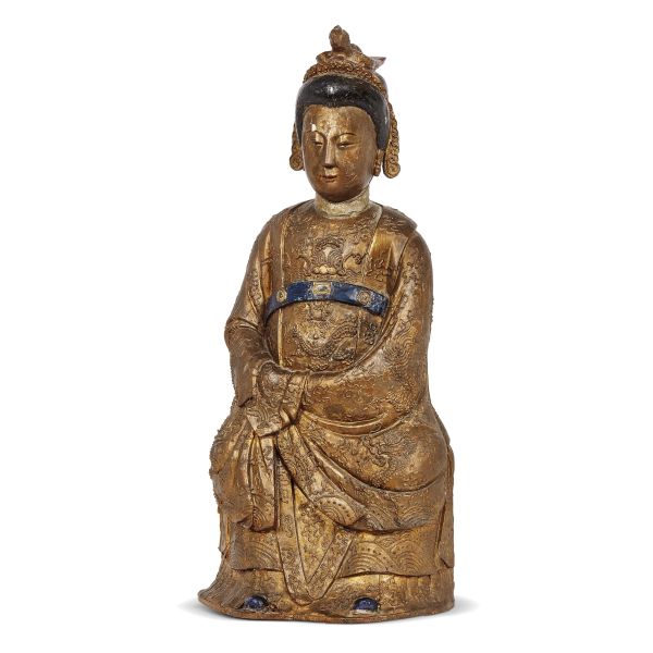 A GOLDEN LACQUERED WOOD SCULPTURE, CHINA, QING DYNASTY, 19TH CENTURY