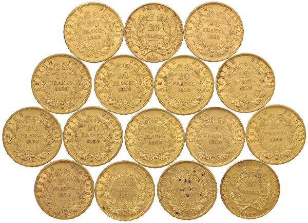 FRANCIA SEDICI MONETE IN ORO DA 20 FRANCHI