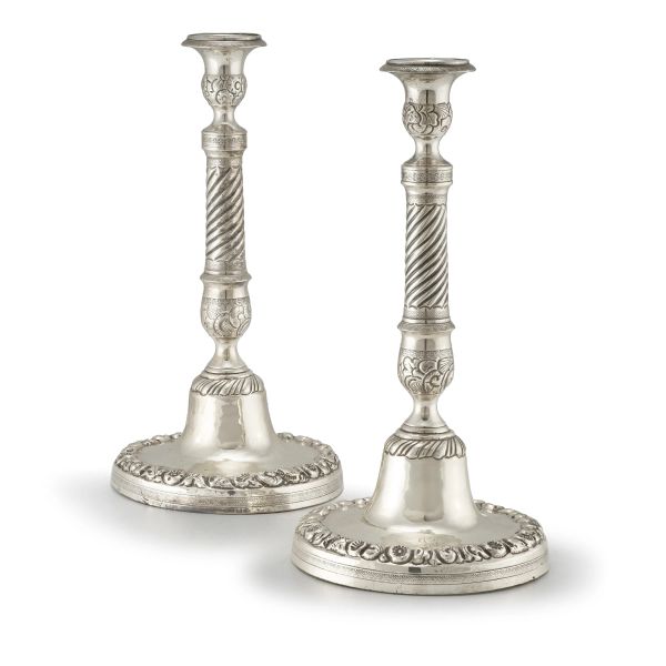 PAIR OF SILVER CANDLESTICKS, NAPLES, 19TH CENTURY, MARK OF SISINO