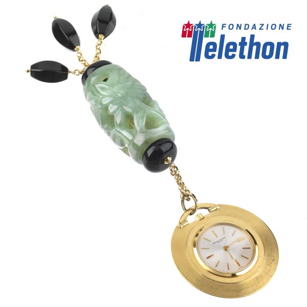 Vacheron Constantin - VACHERON &amp; CONSTANTIN YELLOW GOLD POCKET WATCH WITH PENDANT IN GOLD NEPHRITE AND ONIX