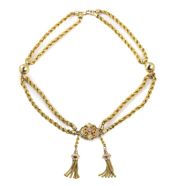 



COLLANA A CORDONE CON NAPPE PENDENTI