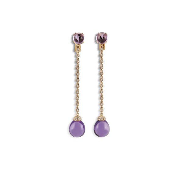 CHANTECLER "JOYFUL" AMETHYST AND DIAMOND DROP EARRINGS IN 18KT ROSE GOLD