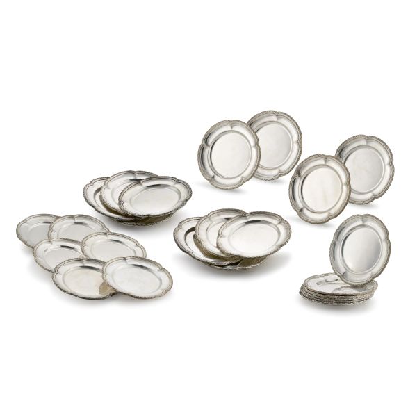 TWELVE SILVER  FRUIT PLATES, MILAN, 20TH CENTURY, MARKS OF MIRACOLI