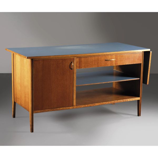 



WOODEN DESK, BLUE LAMINATED WOODEN TOP 