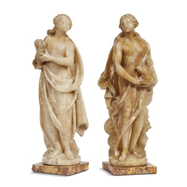Lombard, late 17th century, A pair of Allegories, onyx, 52x15x13 cm
