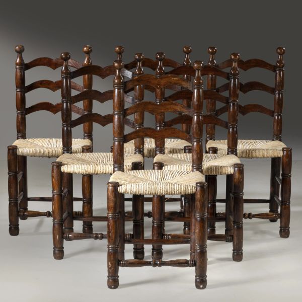 



SIX CHAIRS, WOODEN STRUCTURE, WICKER SEAT 