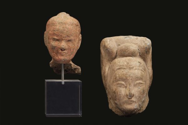 TWO HEAD SCULPTURE, CHINA, SUI-TANG DYNASTY, 7-8TH CENTURIES