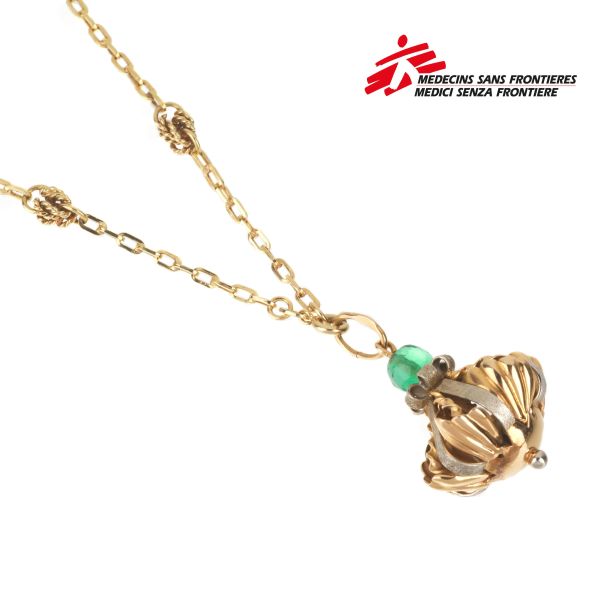 LONG NECKLACE WITH CHARM IN 18KT TWO TONE GOLD