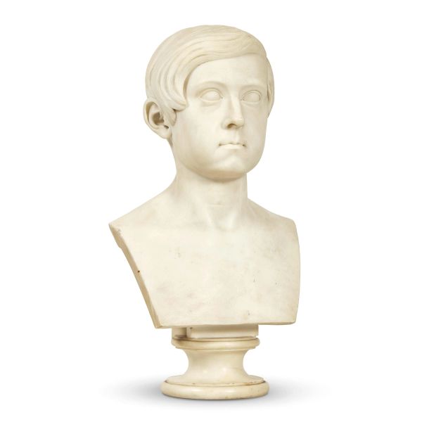 Lombard, 19th century, A bust of young boy, signed J. Vacc&agrave; F.t 1839 on the reverse, marble, 52x28x19 cm