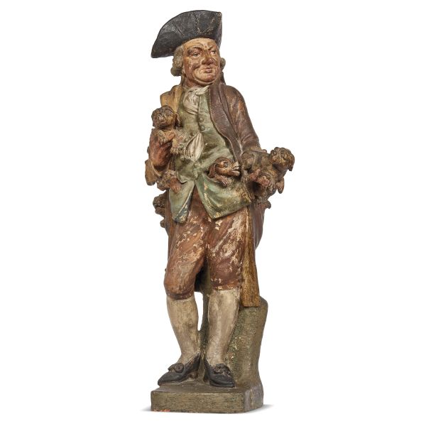 



Venetian sculptor of 18th century, figure of man with dogs, polychrome painted terracotta