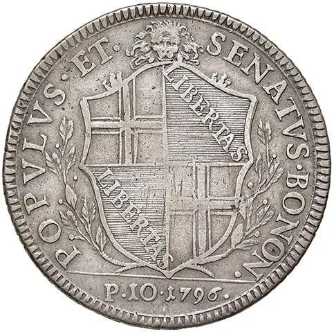 GOVERNO POPOLARE (1796-1797), 10 PAOLI 1796 (POPVLVS AL D/ E MURA POLIGONALI SENZA ALBERELLO AL R/)