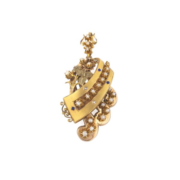 MICROPEARL FLORAL BROOCH IN LOW TITLE TWO TONE GOLD