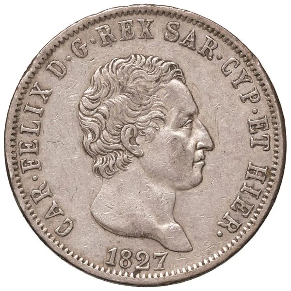 CARLO FELICE (1821-1831) 5 LIRE 1827 Genova
