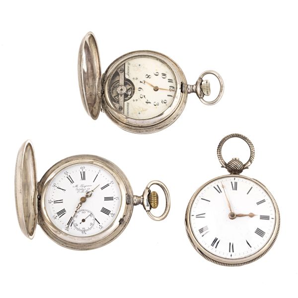 



TRE OROLOGI DA TASCA IN ARGENTO 