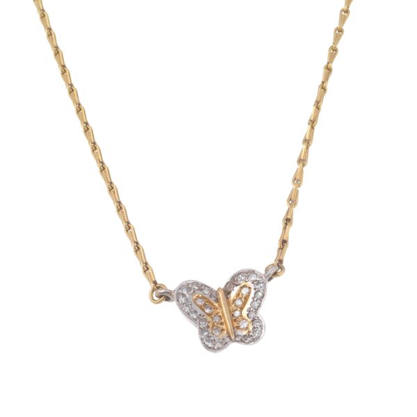 18KT YELLOW GOLD NECKLACE WITH A BUTTERFLY-SHAPED PENDANT