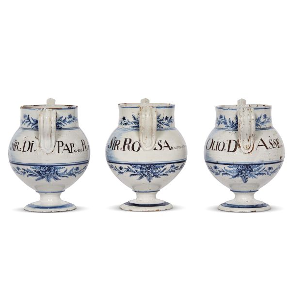 THREE SPOUTED PHARMACY JAR, CENTRAL ITALY, 18TH CENTURY