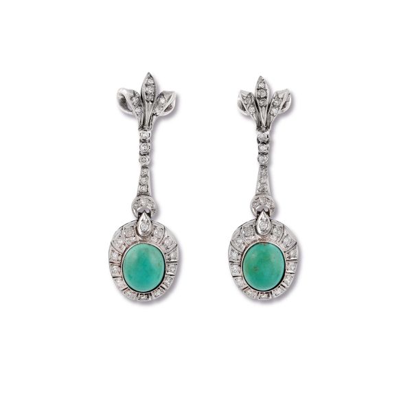 



TURQUOISE AND DIAMOND DROP EARRINGS IN 14KT GOLD