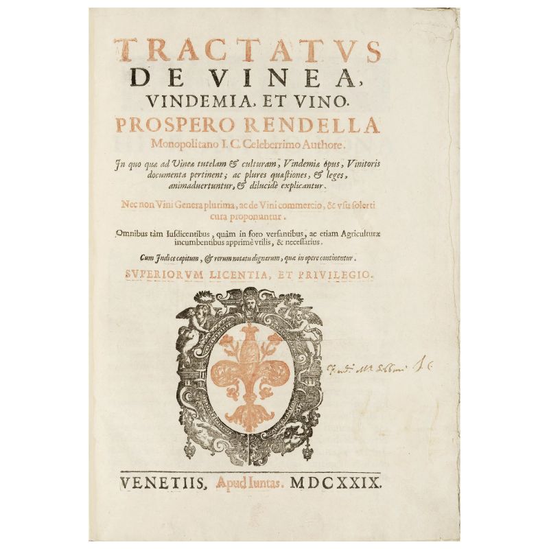 Prima edizione di rara opera sulla viticoltura e il vino nell'Italia meridionale  - Asta LIBRI, MANOSCRITTI E AUTOGRAFI - Pandolfini Casa d'Aste
