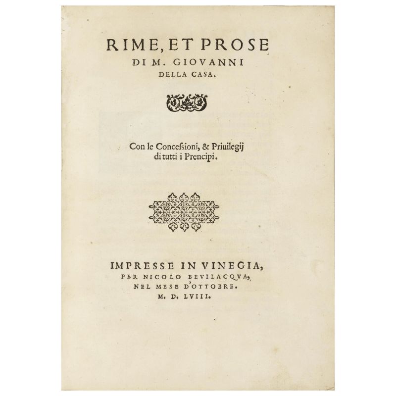 Prima edizione della più importante opera di buona educazione del Rinascimento  - Asta LIBRI, MANOSCRITTI E AUTOGRAFI - Pandolfini Casa d'Aste