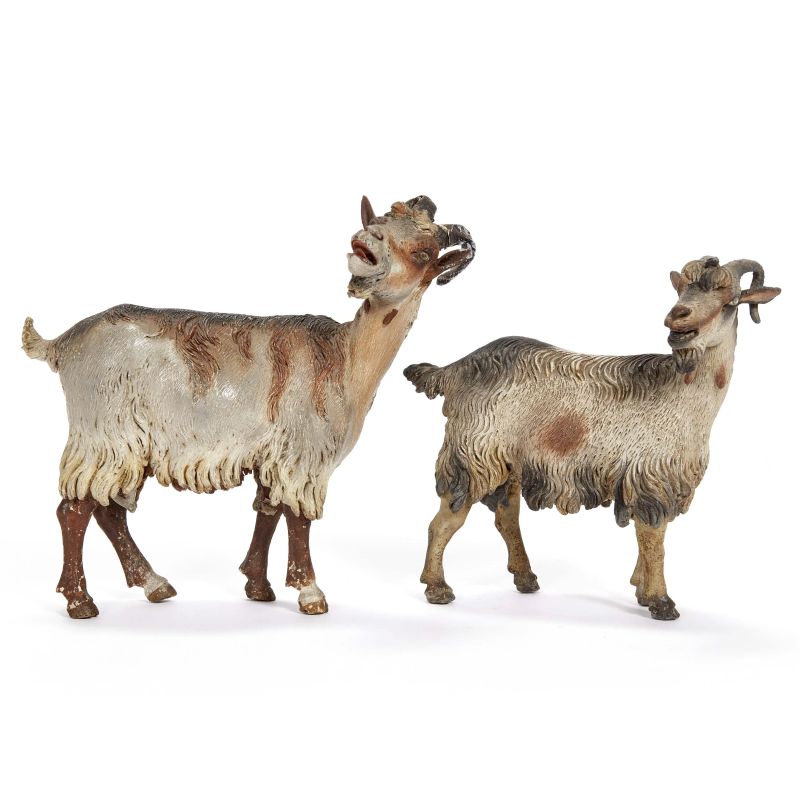 A PAIR OF GOATS, NAPLES, 18TH/19TH CENTURIES  - Auction ONLINE AUCTION | NEAPOLITAN NATIVITY SHEPHERDS FROM AN IMPORTANT TUSCAN COLLECTION - Pandolfini Casa d'Aste