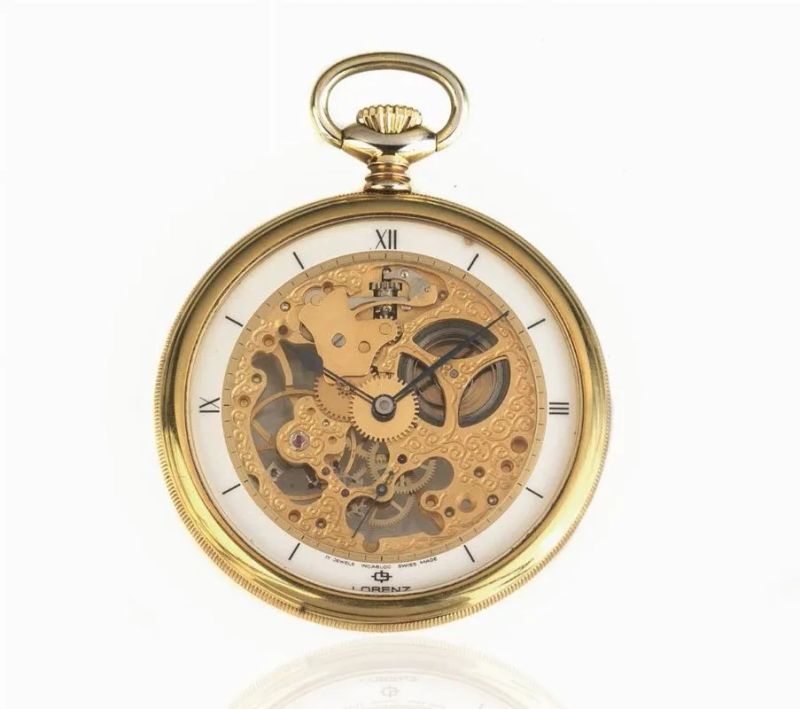 OROLOGIO DA TASCA 'SKELETON' LORENZ IN ORO GIALLO 18 K  - Asta Orologi da polso e da tasca - II - Pandolfini Casa d'Aste