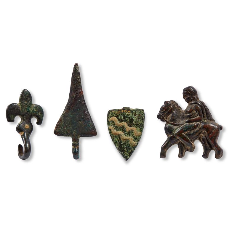 



France, 13th/14th century, Four plaquettes, bronze  - Auction PLAQUETTES, MEDALS, AND SMALL BRONZE SCULPTURES FROM THE COLLECTION OF MARIO SCAGLIA AND OTHER PROVENANCES - Pandolfini Casa d'Aste