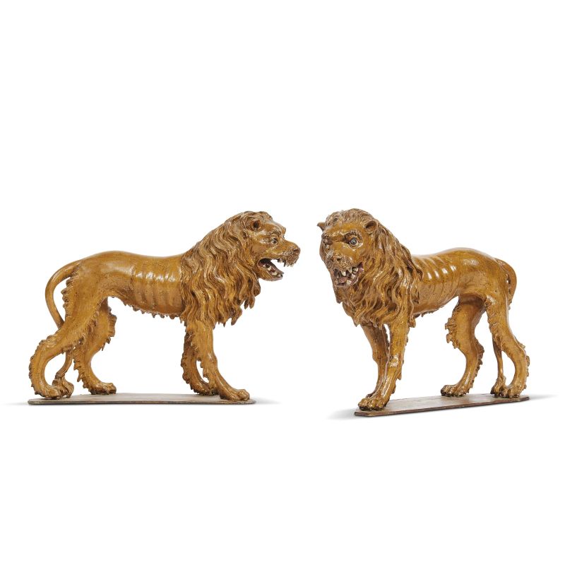 TWO FIGURES OF LIONS, GERMAN AREA, 18TH CENTURY  - Auction INTERNATIONAL FINE ART and russian objets de vertu - Pandolfini Casa d'Aste