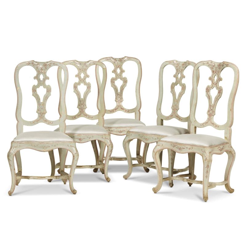 FIVE VENETIAN CHAIRS, 18TH CENTURY  - Auction ONLINE AUCTION | ARREDARE CON STILE. MOBILI E OGGETTI D'ARTE - Pandolfini Casa d'Aste