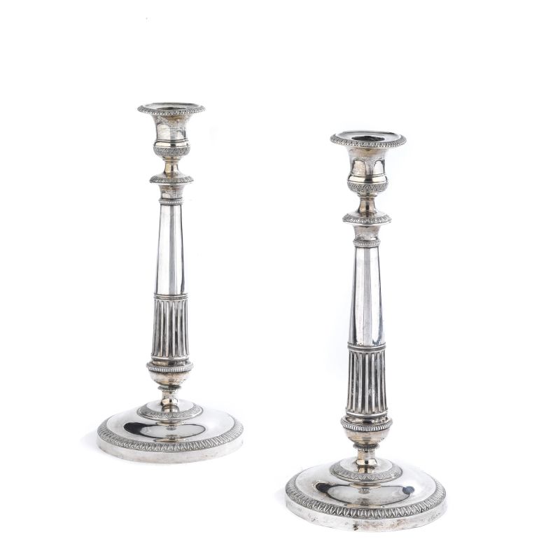 PAIR OF SILVER CANDLESTICKS, PIACENZA, 1830 CIRCA  - Auction ITALIAN AND EUROPEAN SILVER - Pandolfini Casa d'Aste